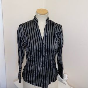 Zara silver metallic stripe blouse